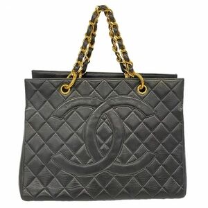 Authentic CHANEL GST black lambskin leather shopping tote
